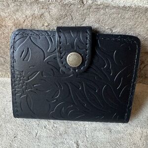 Portland Leather Mini Bifold Wallet in Black Embossed Leather.